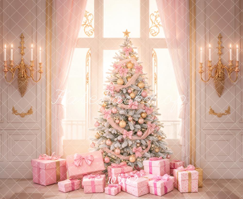 Kate Christmas Tree Pink Retro Wall Backdrop Designed by Emetselch