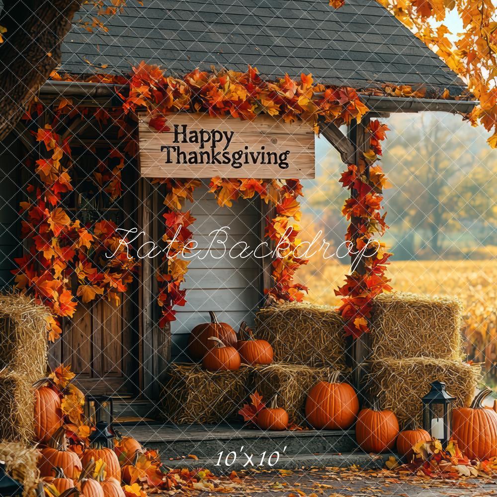 Kate Fall Thanksgiving Cabin Pumpkins Backdrop Designed by Mini MakeBelieve