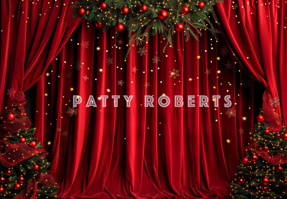 Kate Christmas Tree Red Velvet Curtains Backdrop Designed by Patty Robert