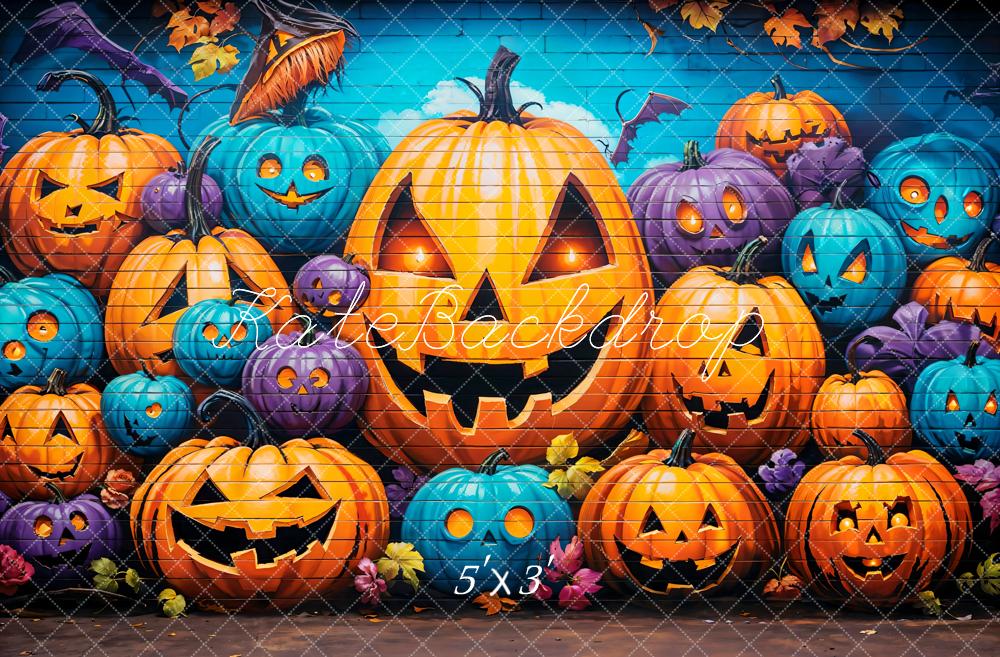 Halloween Graffiti Wall Pumpkin Lanterns Foto Achtergrond Designed by Emetselch