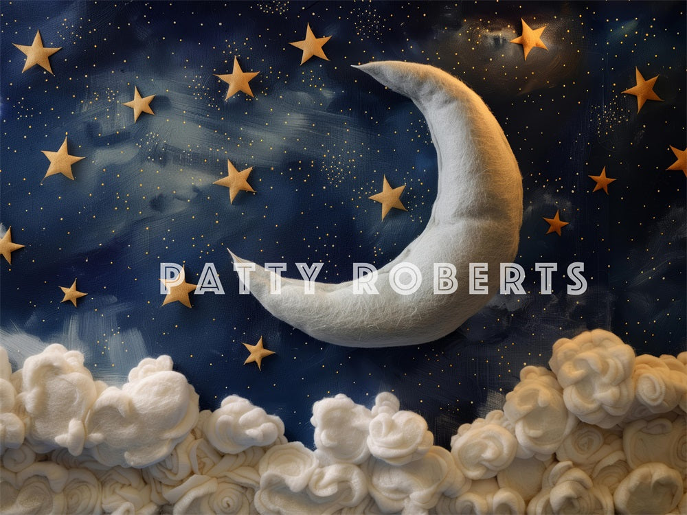 Fondo de Nubes Blancas de Fantasía con Estrellas y Luna Diseñado por Patty Robert