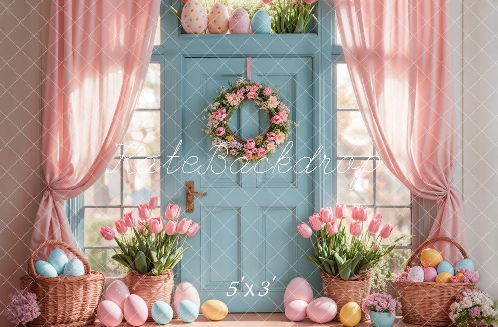 Kate Easter Tulips Eggs Door Pink Backdrop Designed by Emetselch