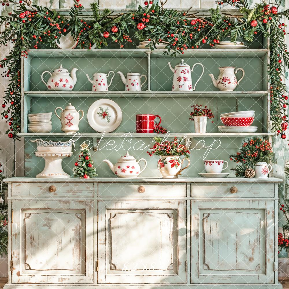 Kate Christmas Kitchen Sunshine Green Cabinets Backdrop Designed by Emetselch