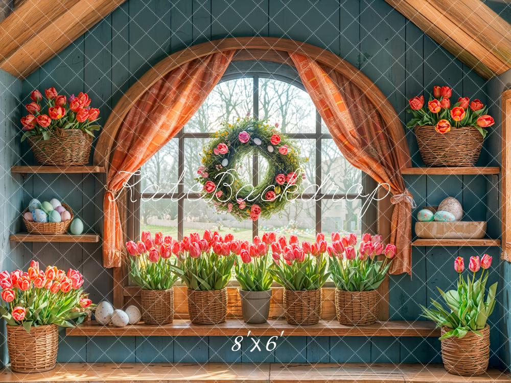 Kate Easter Tulips Arched Window Backdrop Designed by Emetselch