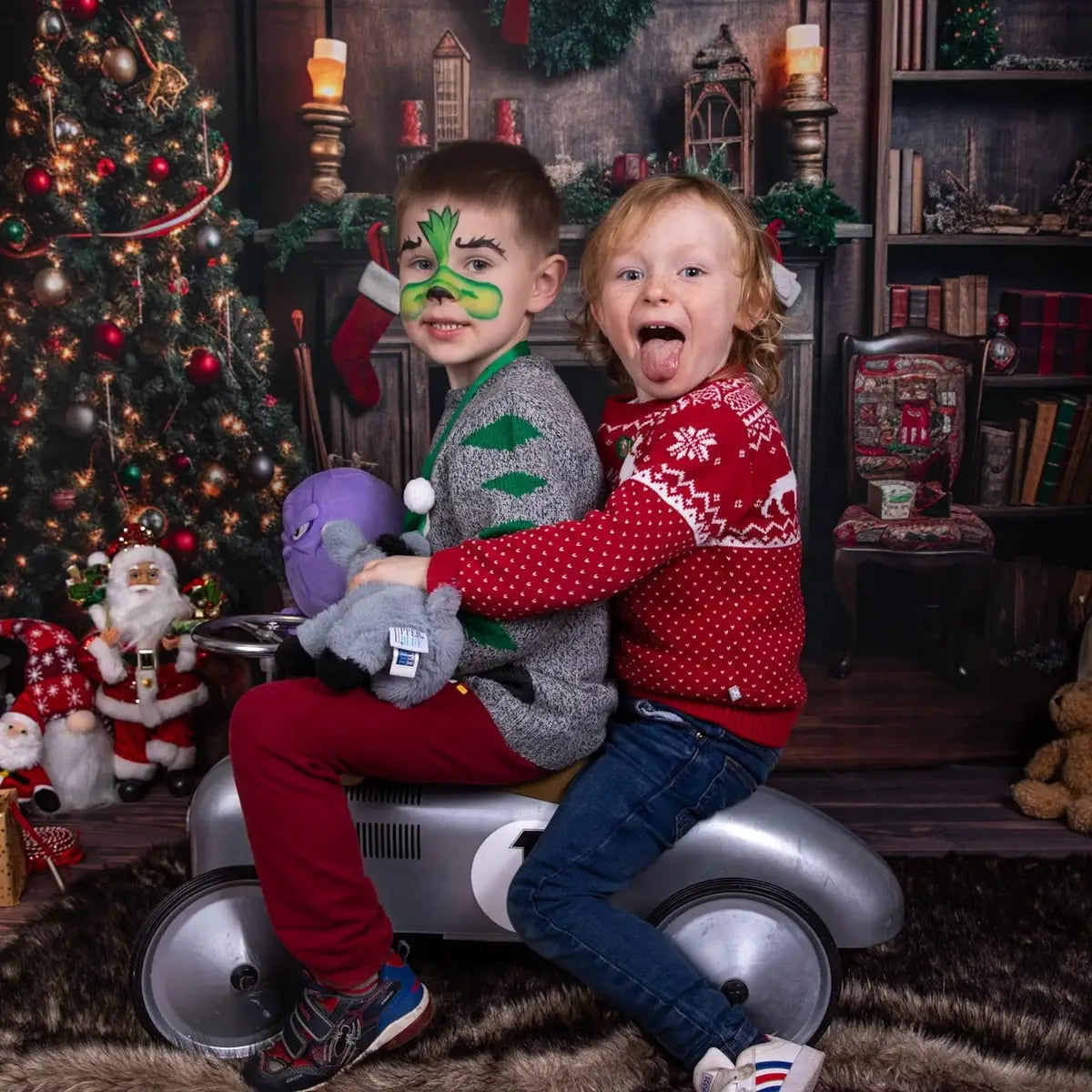 Retro Kerstboom Openhaard Kerstman Warm Huis Boek Achtergrond voor Fotografie