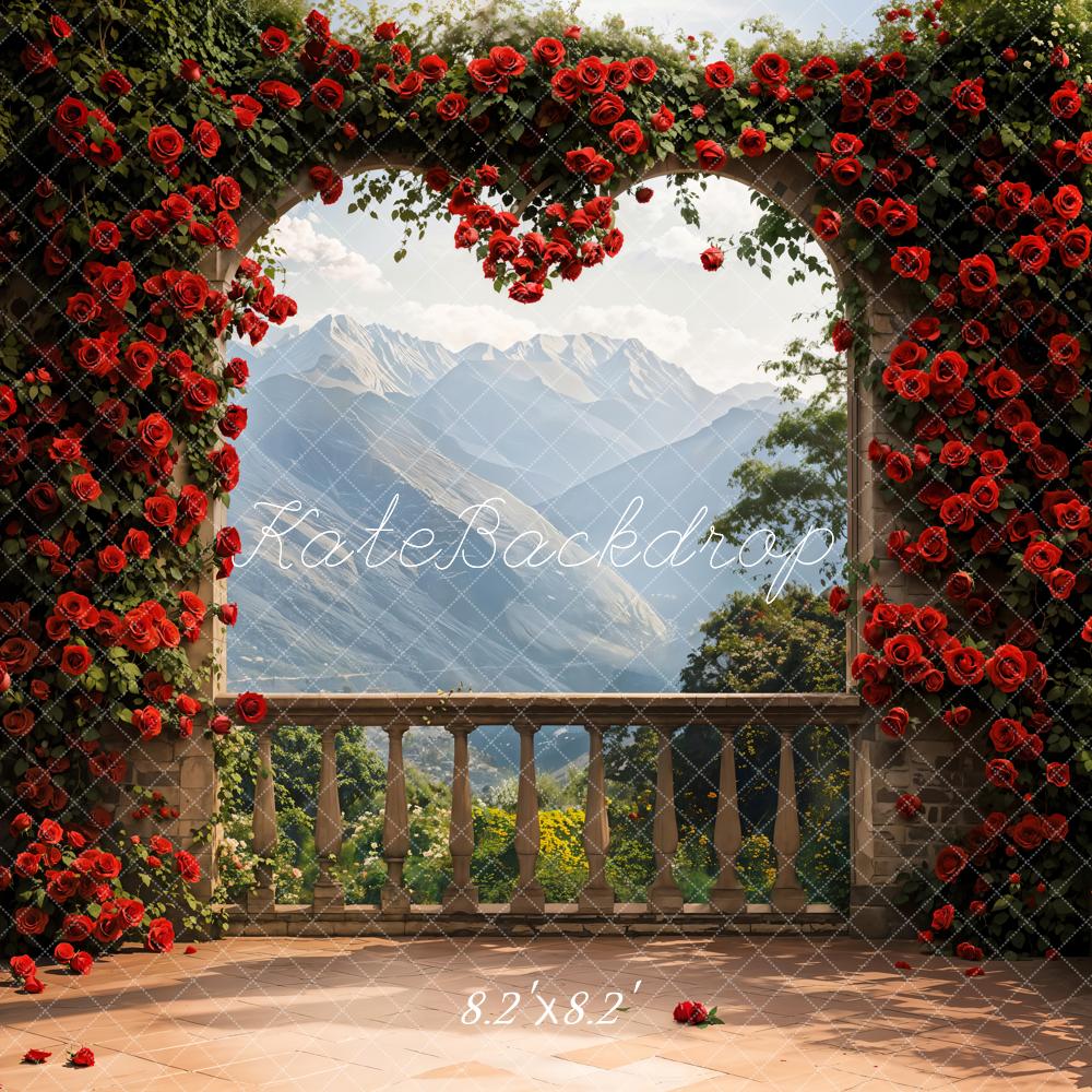 Kate Flower Arch Balcony Mountain Backdrop Designed by Emetselch