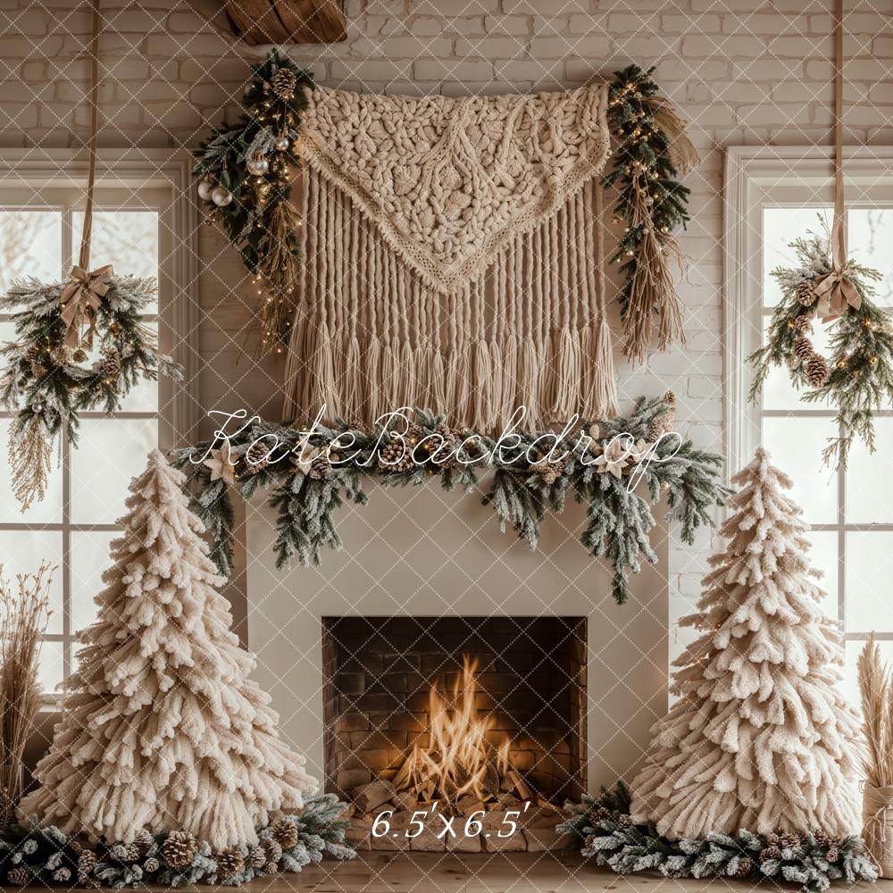 Kerstboom Boho Openhaard Witte Foto Achtergrond Designed by Emetselch