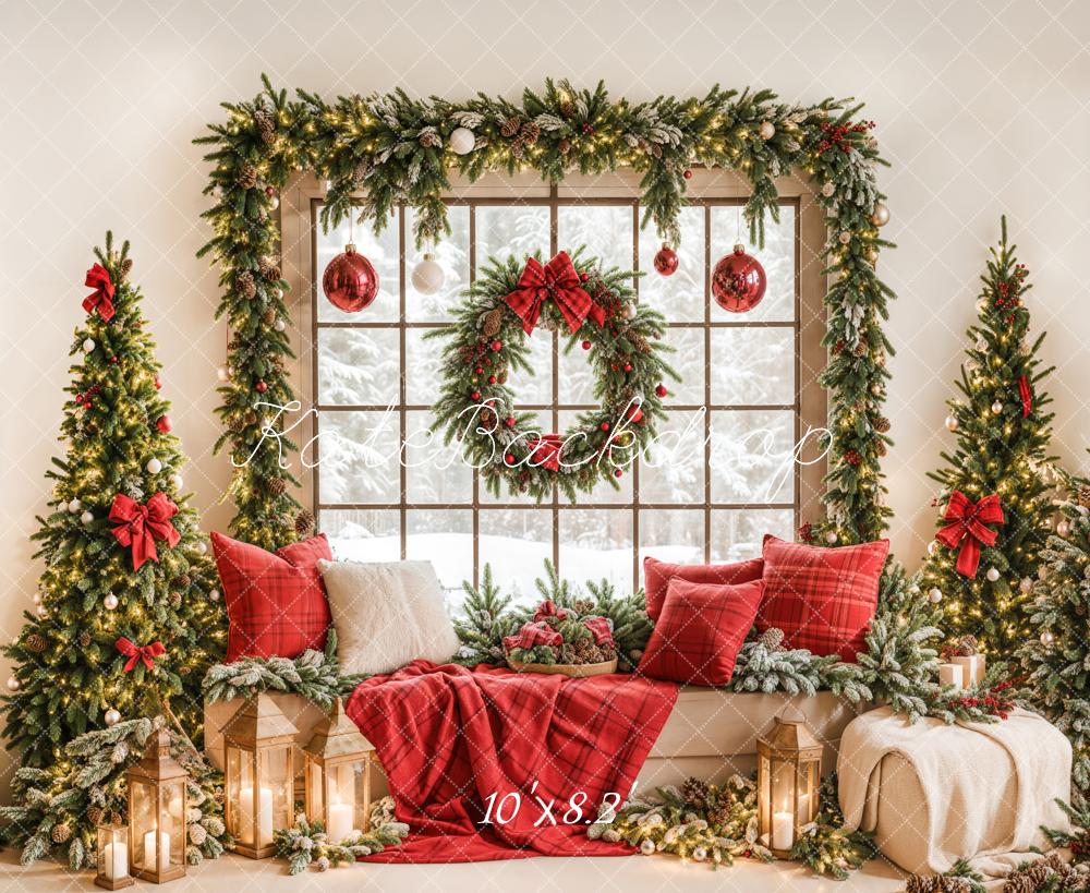 Kate Christmas Window Garland Red Blanket Backdrop Designed by Emetselch