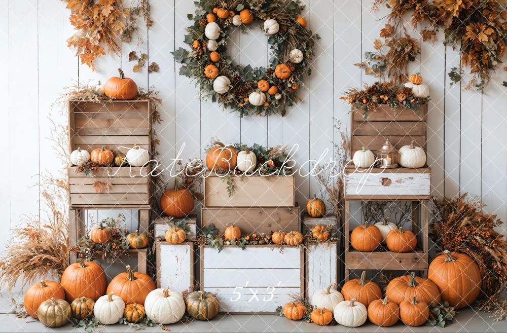 Corona de calabazas de otoño Wood Box Backdrop Designed by Emetselch