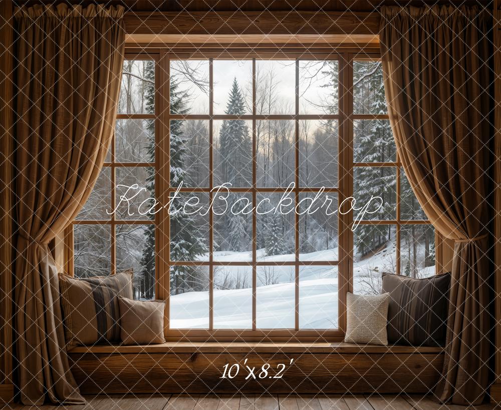 Kate Winter Window Snow Scene Backdrop Designed by Emetselch