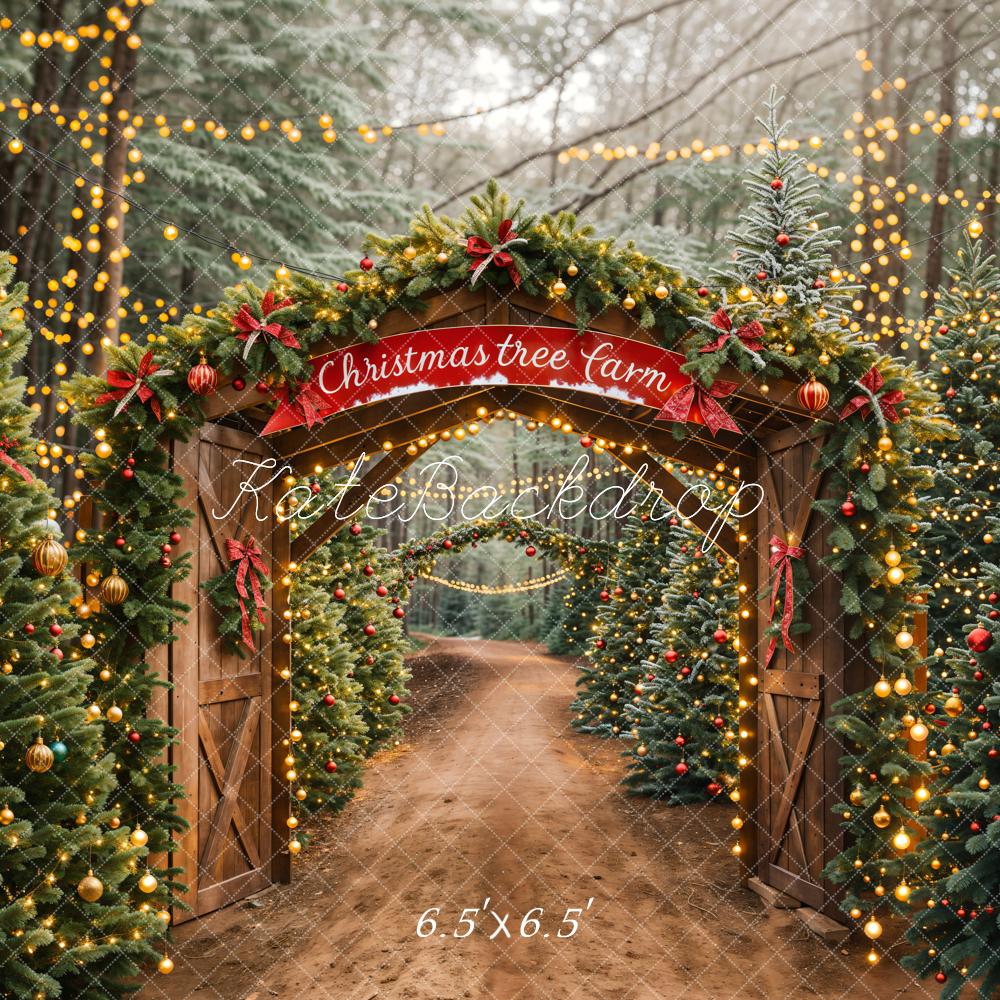 Kate Christmas Tree Forest Farm Wooden Door Backdrop Designed by Emetselch