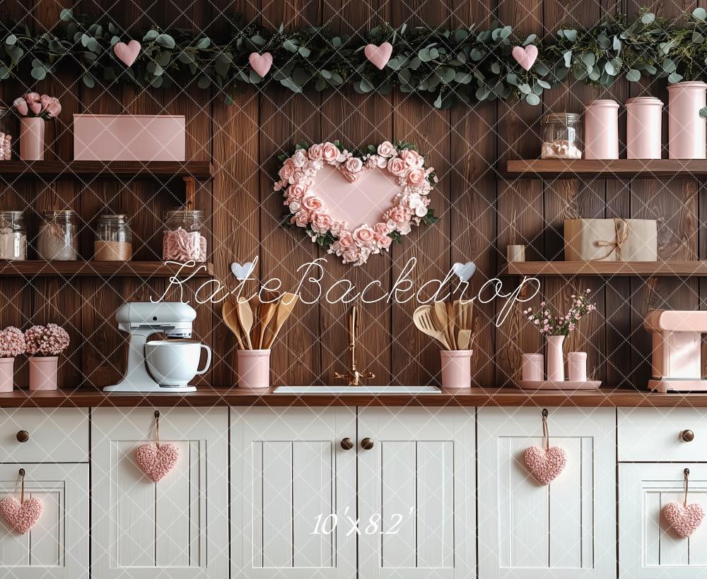 Kate Valentine's Day Pink Kitchen Hearts Backdrop Designed by Patty Roberts