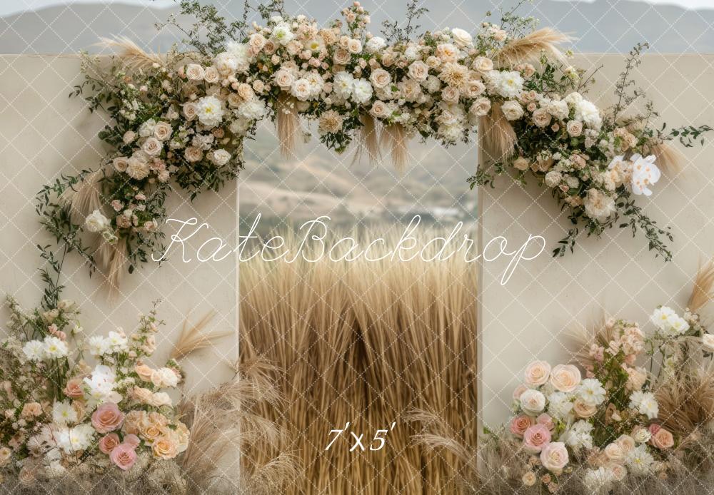 TEST Boho Flower Arch Wheat Field Foto Achtergrond Designed by Mini MakeBelieve