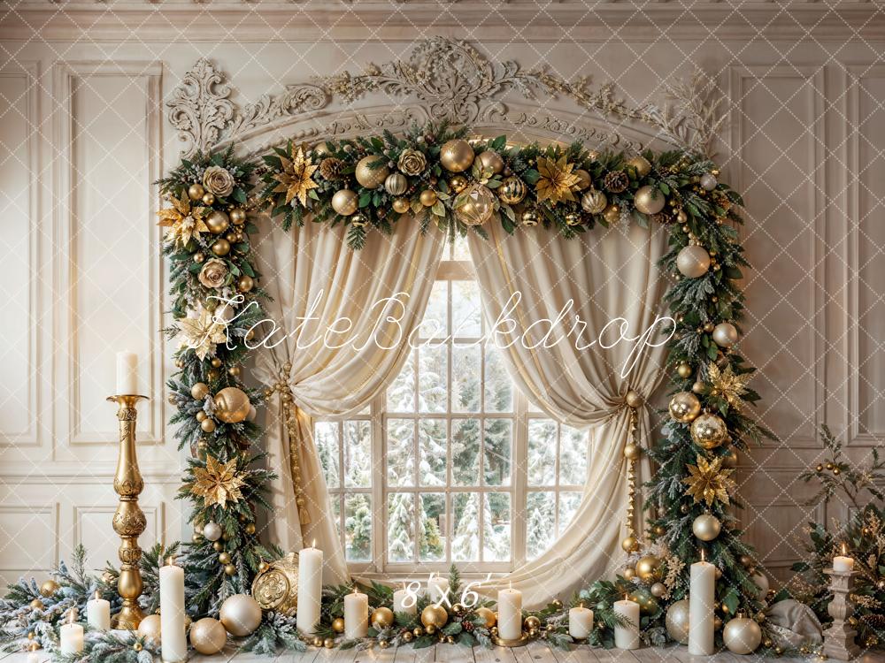 Kate Christmas Vintage White Marble Framed Window Backdrop Designed by Emetselch