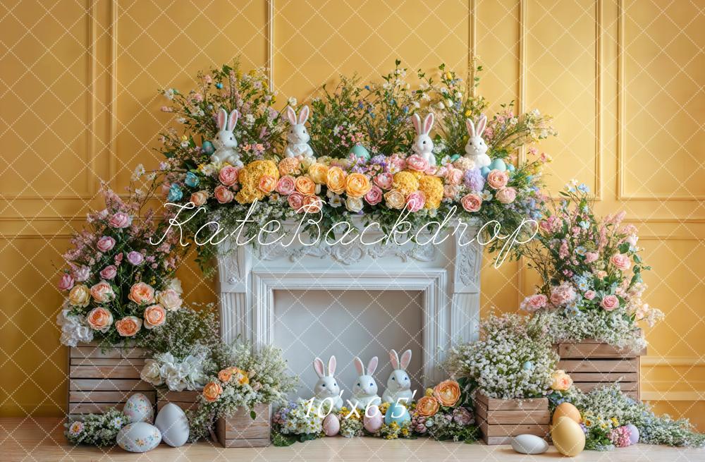 Kate Easter Bunny Flower Fireplace Backdrop Designed by Emetselch