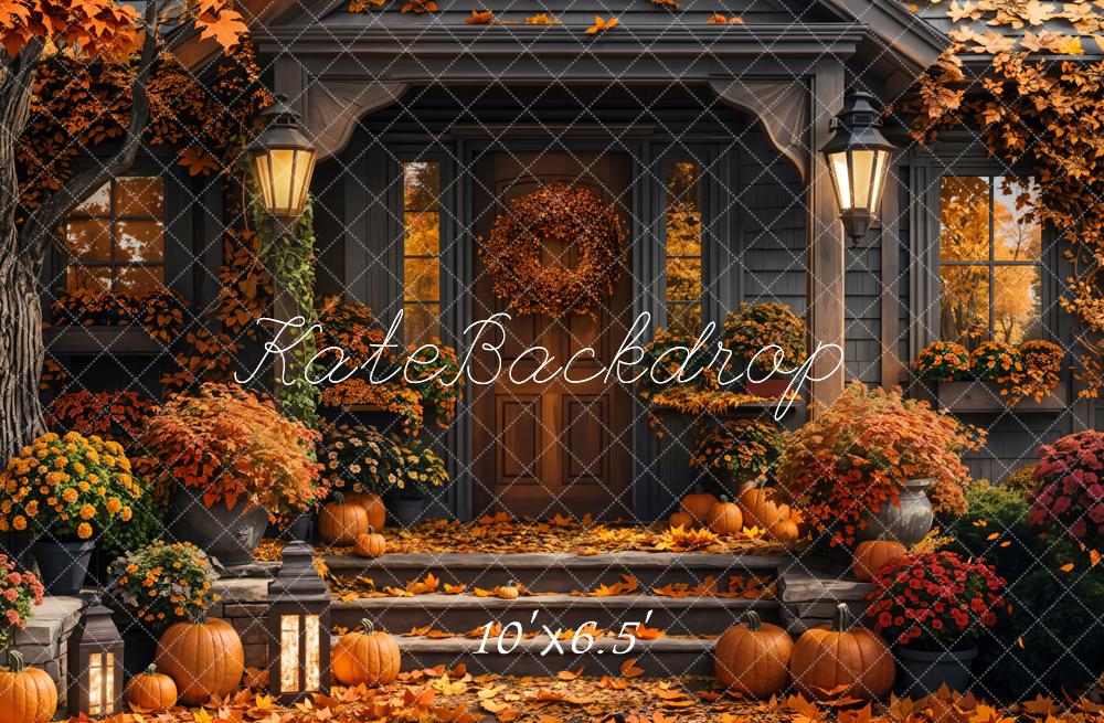 Kate Fall Golden Maple Leaf Log Cabin Backdrop Designed by Emetselch