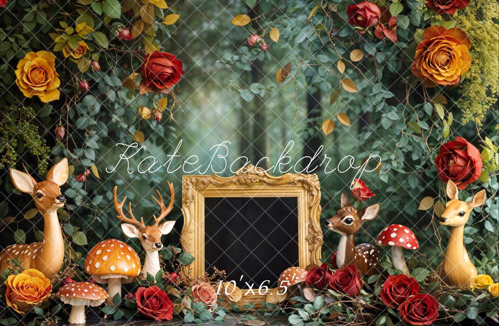 Kate Spring Cake Smash Forest Deer Floral Backdrop Designed by Emetselch