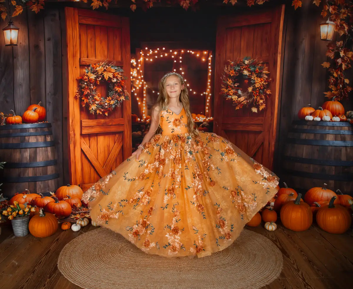 Kate Fall Barn Wooden Door Pumpkins Backdrop Designed by Emetselch