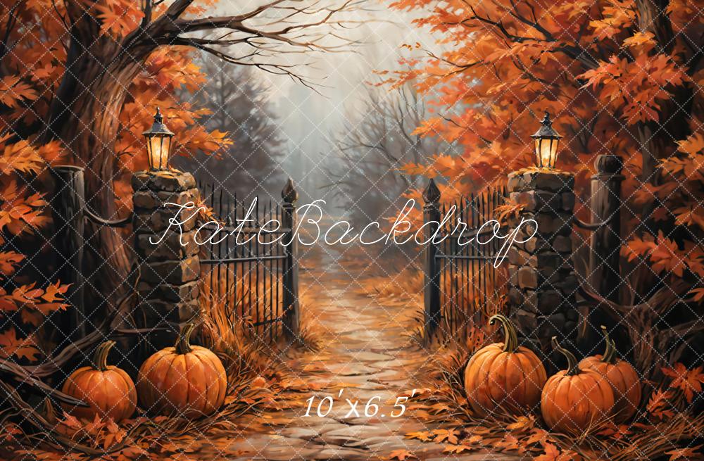 Kate Fall Forest Pumpkin Black Retro Gate Backdrop Designed by GQ