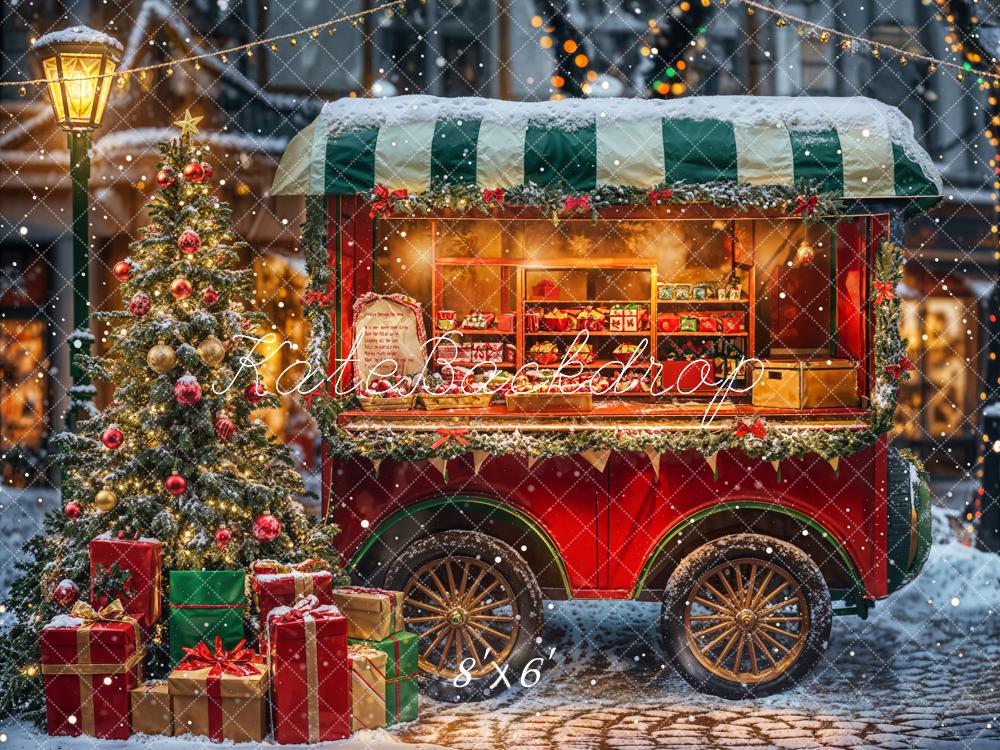 Kate Winter Christmas Night Street Food Truck Backdrop Designed by Emetselch