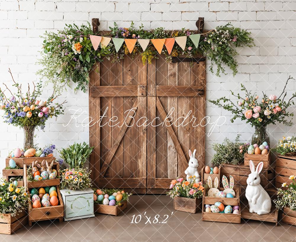 Kate Easter Barn Door Bunny Floral Backdrop Designed by Emetselch