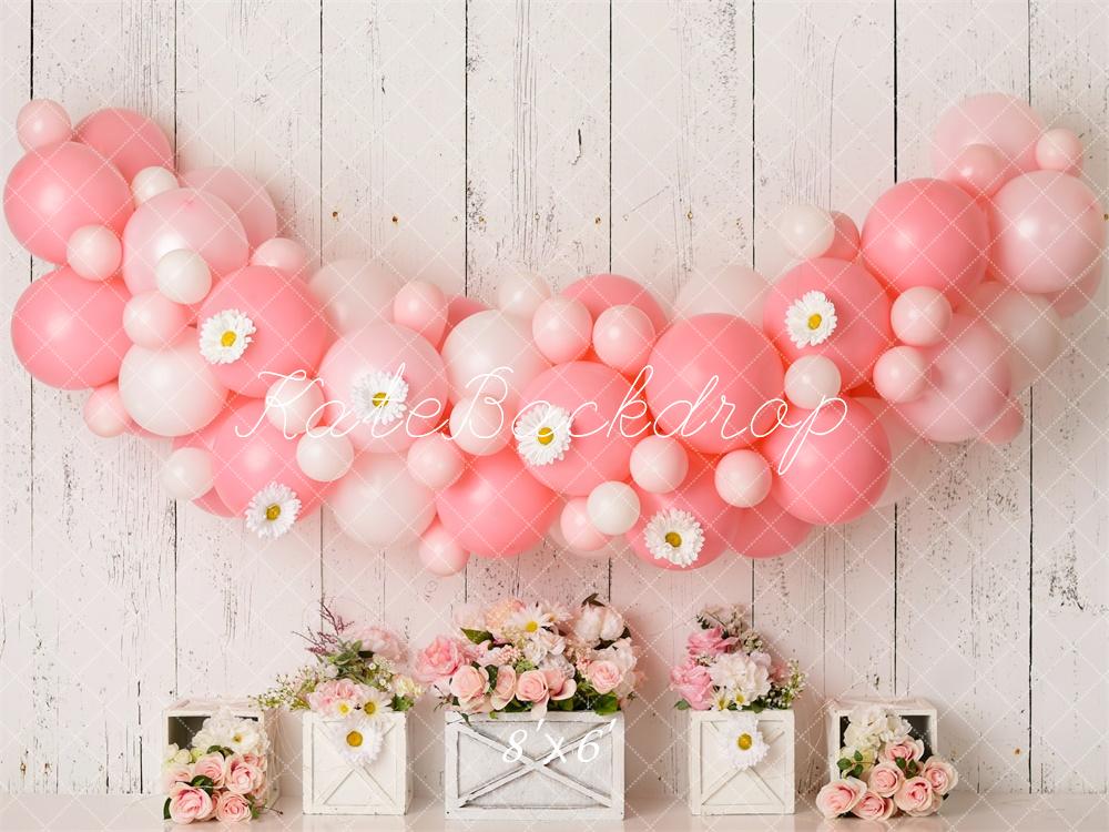 Cake Smash Rústico con Margarita Globos Fondo Floral Designed by Mandy Ringe Photography