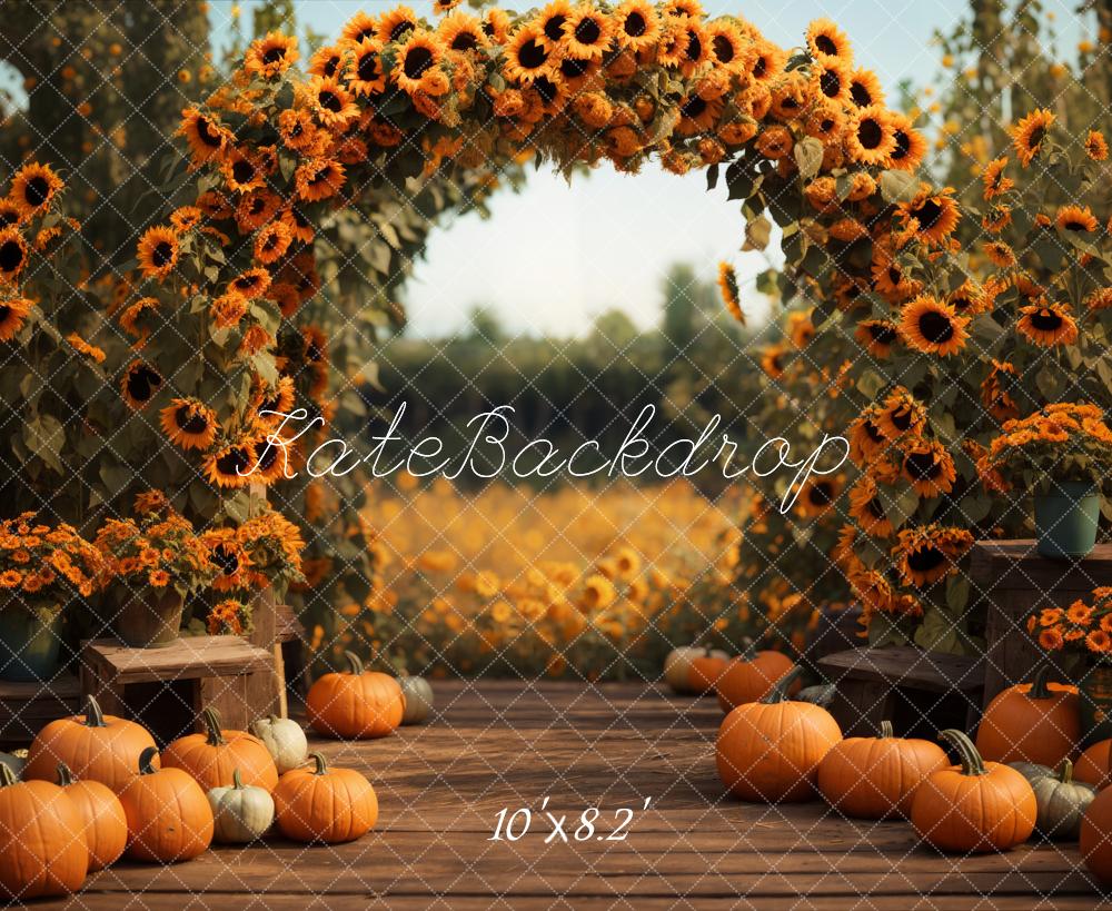 Kate Fall Forest Field Pumpkin Sunflower Arch Backdrop Designed by Emetselch