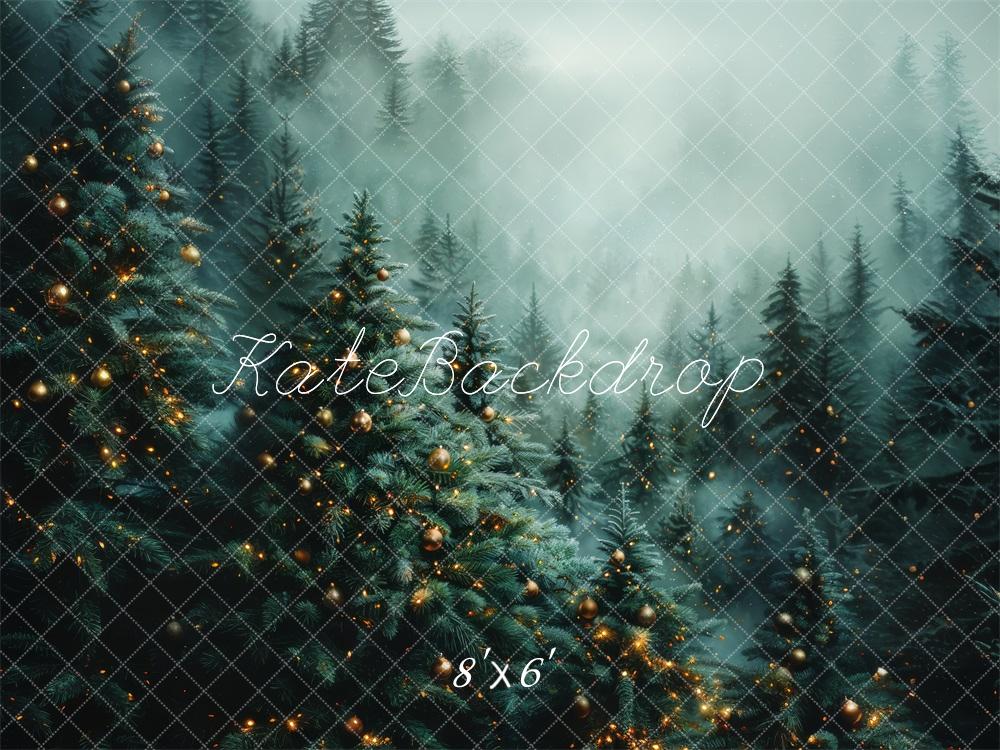 Kerstboom Bos Mist Foto Achtergrond Designed by Megan Leigh Photography