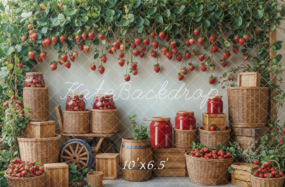 Kate Spring Strawberry Harvest Basket Rustic Backdrop Designed by Emetselch