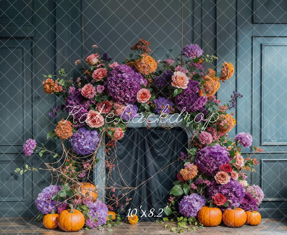 Kate Fall Flower Arch Blue Vintage Wall Backdrop Designed by Emetselch