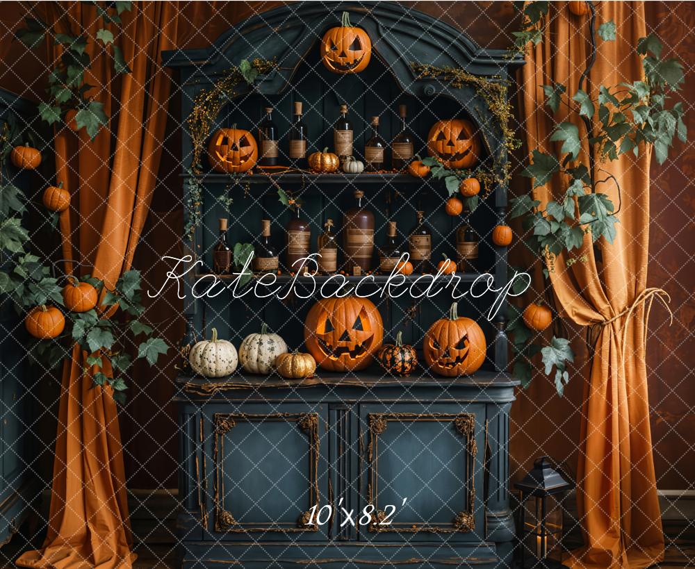 Kate Halloween Indoor Pumpkin Dark Green Retro Cabinet Backdrop Designed by Emetselch