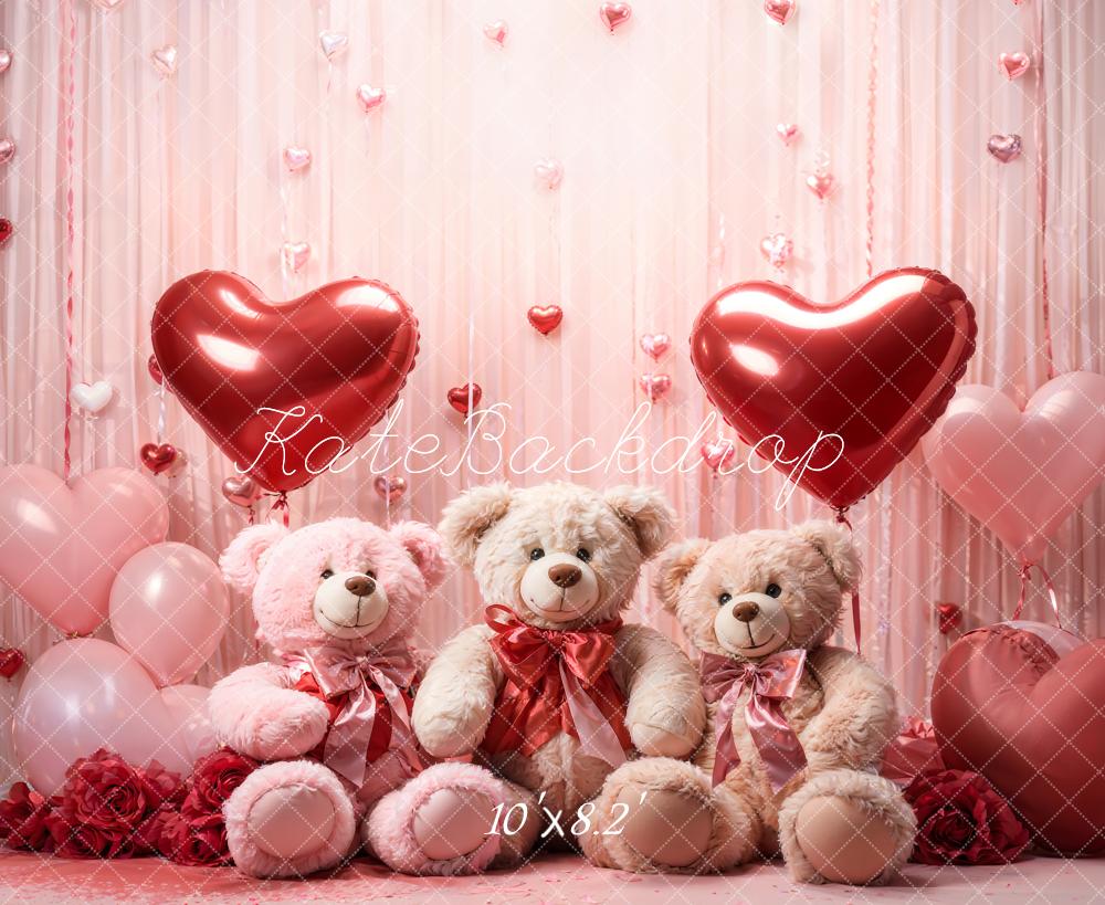 Kate Valentine's Day Teddy Bears Heart Balloon Backdrop Designed by Emetselch