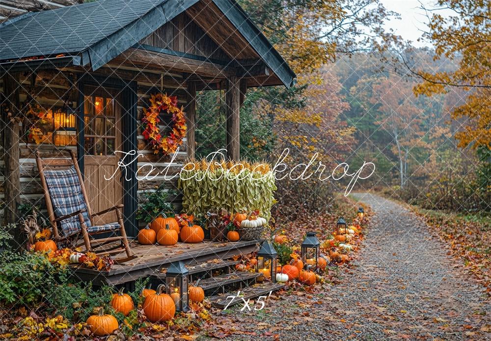 Kate Fall Cabin Road Pumpkins Maple Backdrop Designed by Mini MakeBelieve