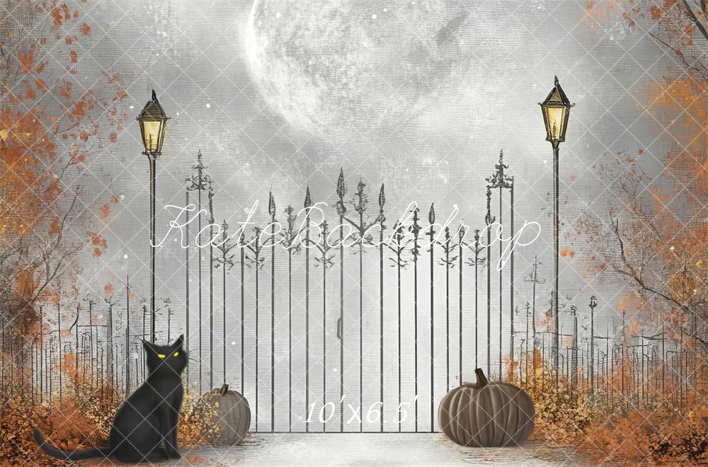 Halloween Cartoon Moon Cat Gate Foto Achtergrond Designed by Lidia Redekopp