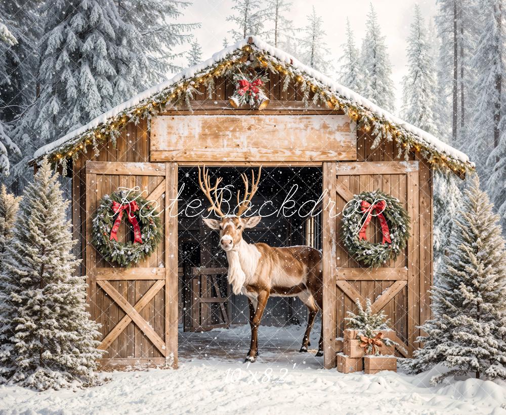 Fondo de cabaña de madera de reno navideño diseñado por Emetselch