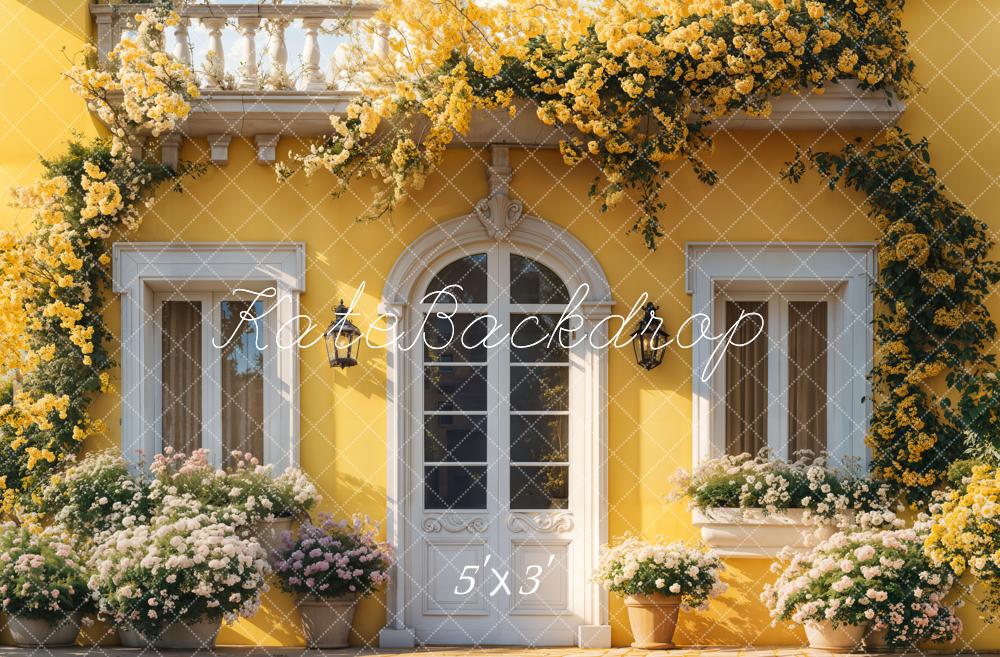 Kate Spring Yellow Floral House Door Backdrop Designed by Emetselch