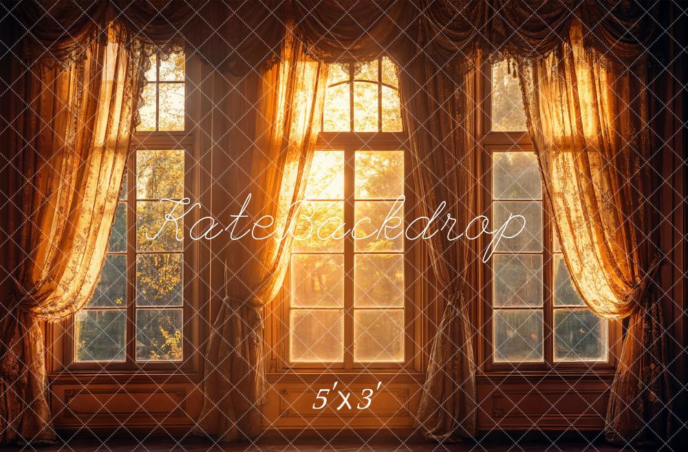 Kate Fall Vintage Curtains Window Sunlight Backdrop Designed by Emetselch