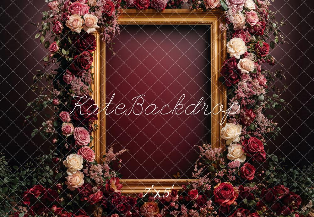 Kate Mother's Day Floral Frame Burgundy Backdrop Designed by Emetselch