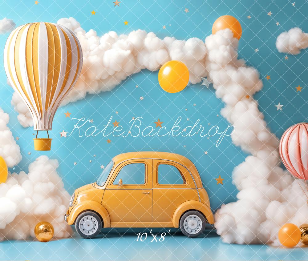 Kate Cake Smash Hot Air Balloon Car Clouds Backdrop Designed by Emetselch