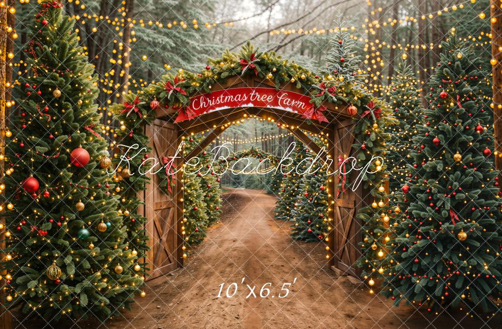 Kate Christmas Tree Forest Farm Wooden Door Backdrop Designed by Emetselch