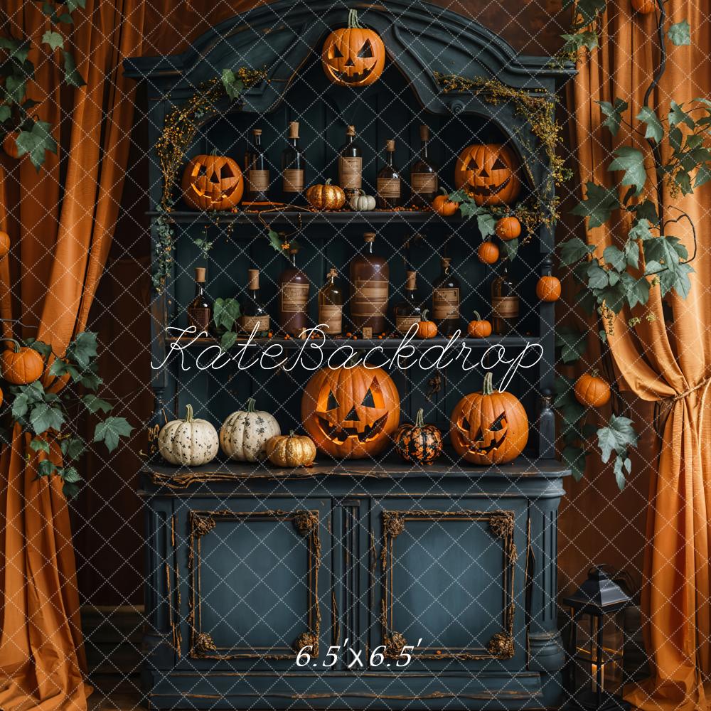 Kate Halloween Indoor Pumpkin Dark Green Retro Cabinet Backdrop Designed by Emetselch