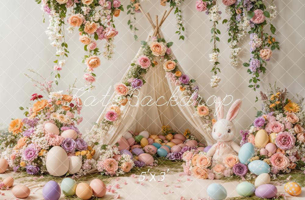 Kate Easter Bunny Floral Tent Colorful Backdrop Designed by Emetselch