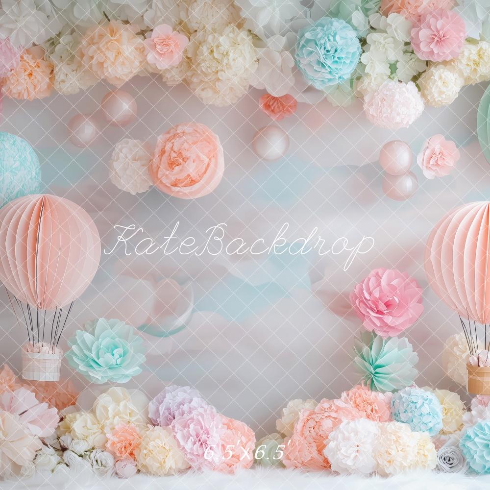 Kate Pastel Hot Air Balloons Flowers Backdrop Designed by Patty Roberts