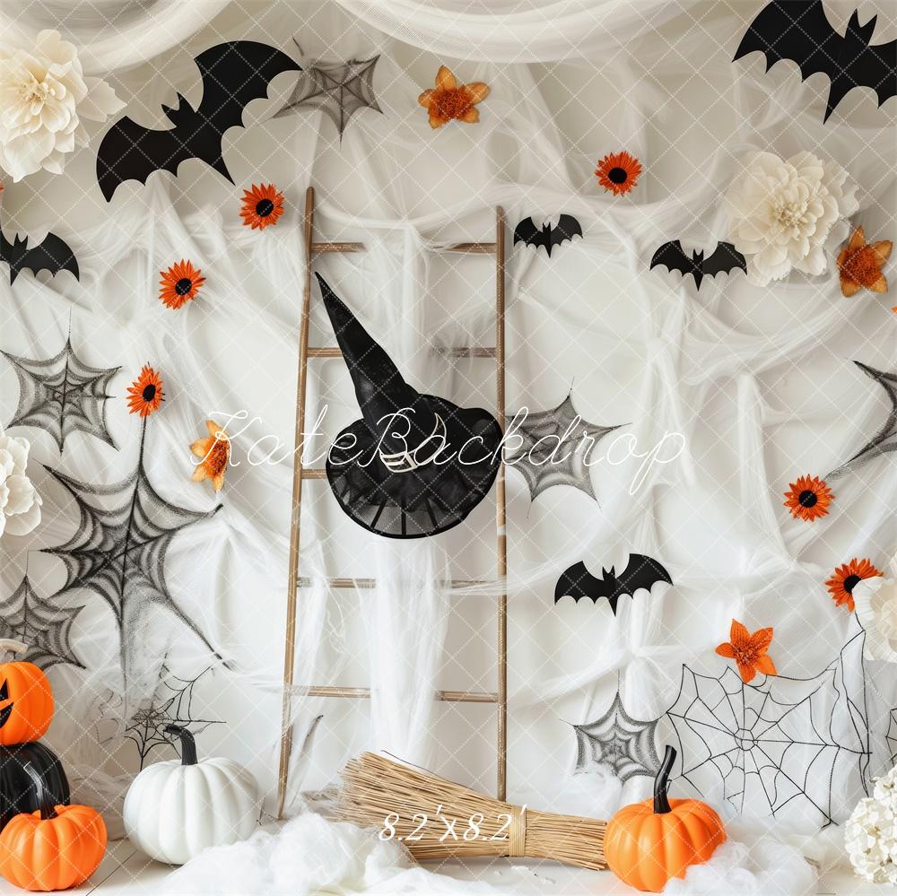 Kate Halloween Spider Webs With Bats Pumpkins Backdrop Designed by Patty Roberts