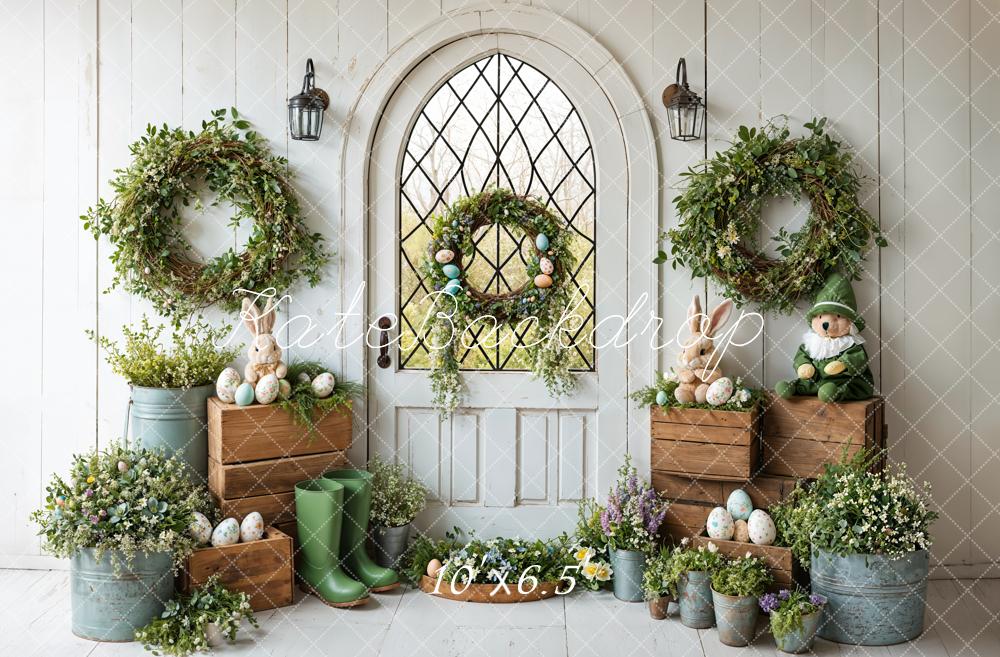 Kate Easter Bunny Spring Wreath Rustic Backdrop Designed by Emetselch