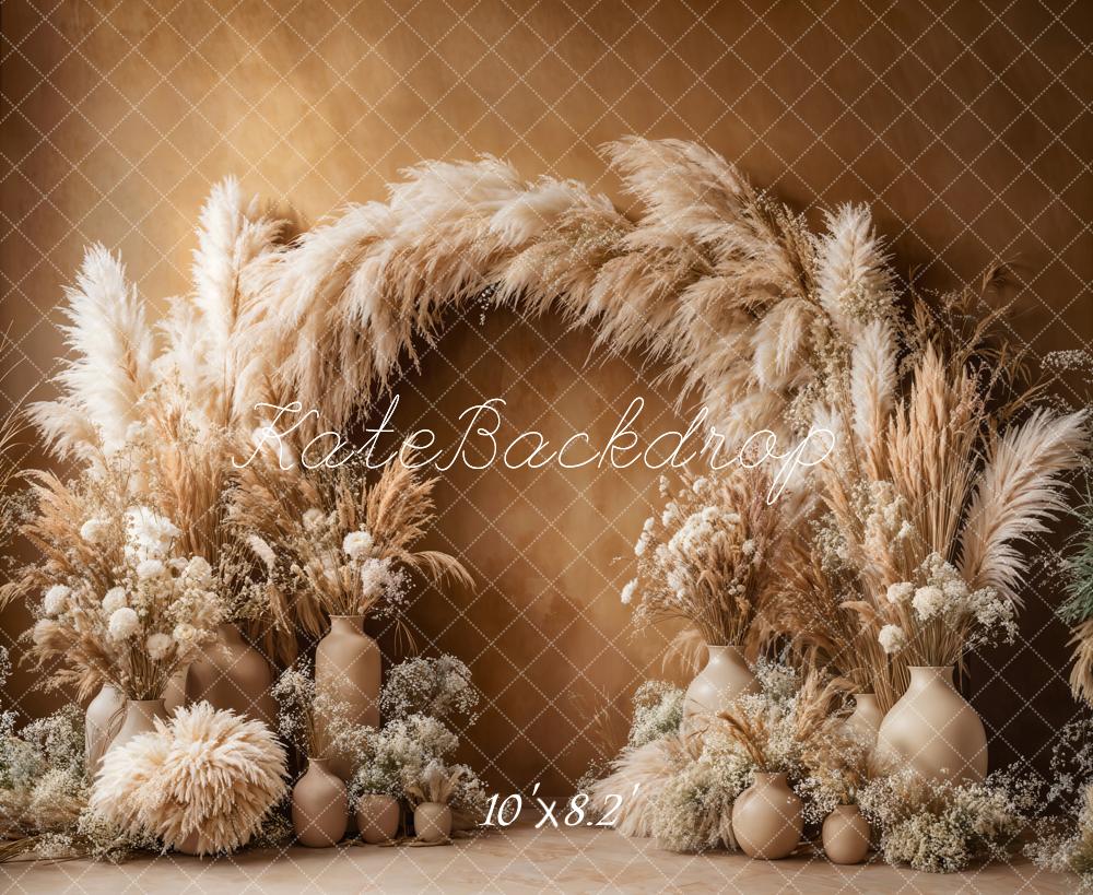 Kate Boho Arch Pampas Grass Brown Backdrop Designed by Emetselch