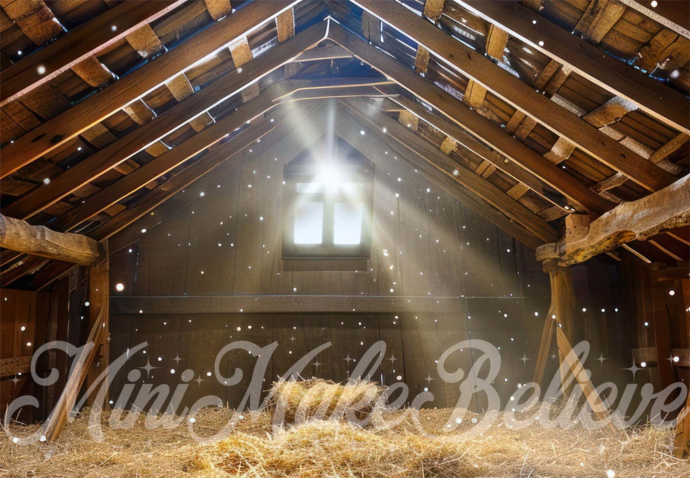 Sfondo invernale natalizio di Mini MakeBelieve nella vecchia stalla bruna