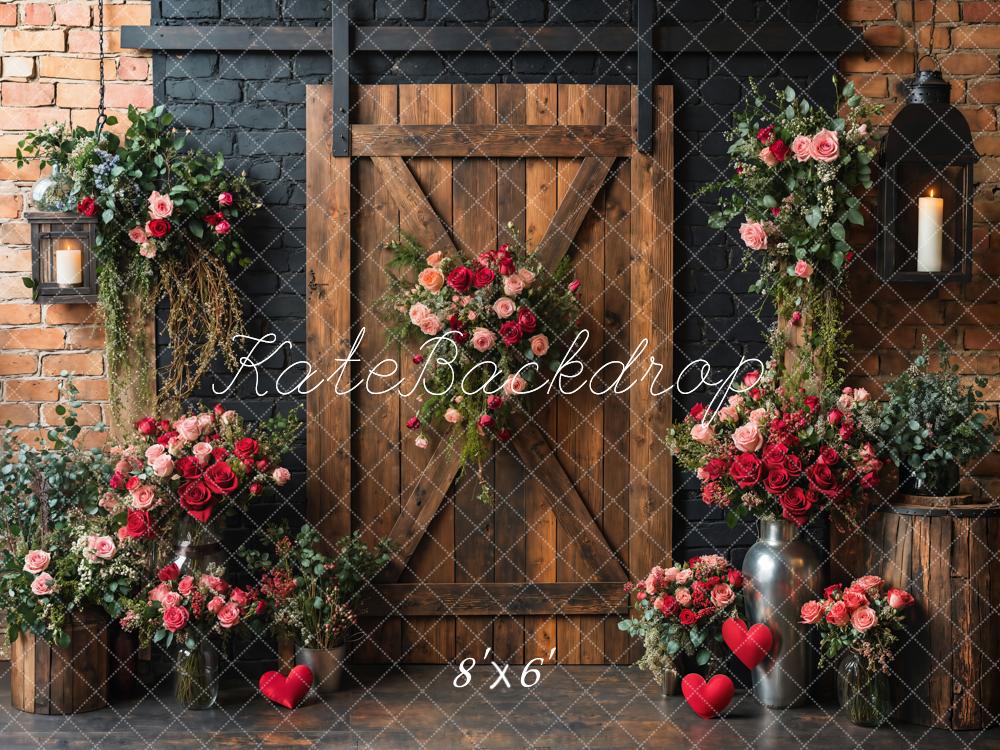 Kate Spring Floral Rustic Wood Door Backdrop Designed by Emetselch