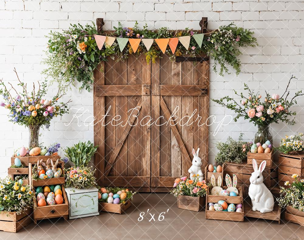 Kate Easter Barn Door Bunny Floral Backdrop Designed by Emetselch