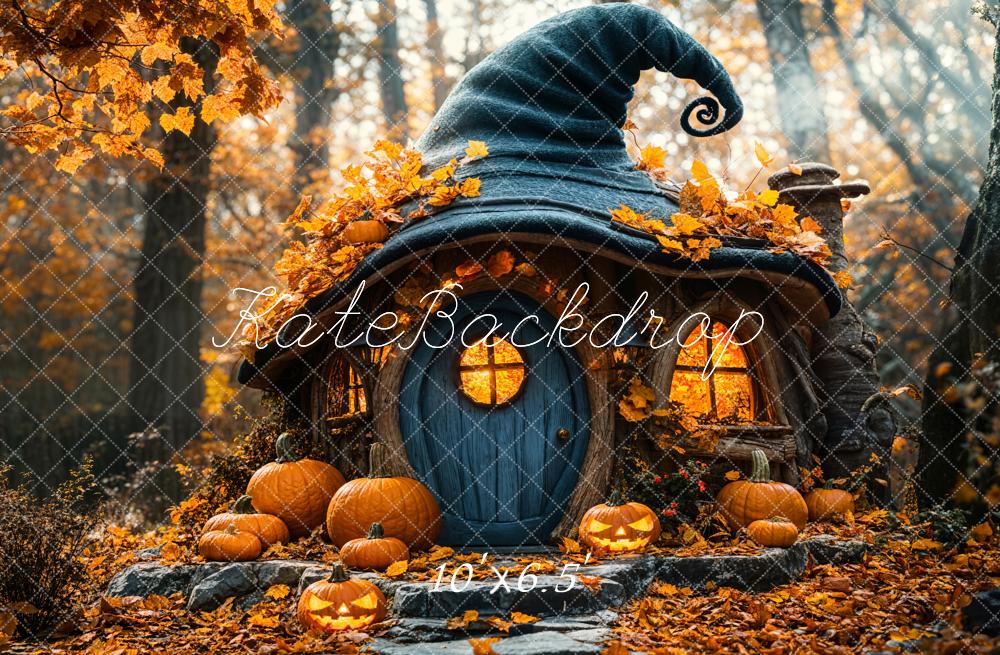 Halloween Pompoen Heksenhoed Cottage Foto Achtergrond Designed by Emetselch